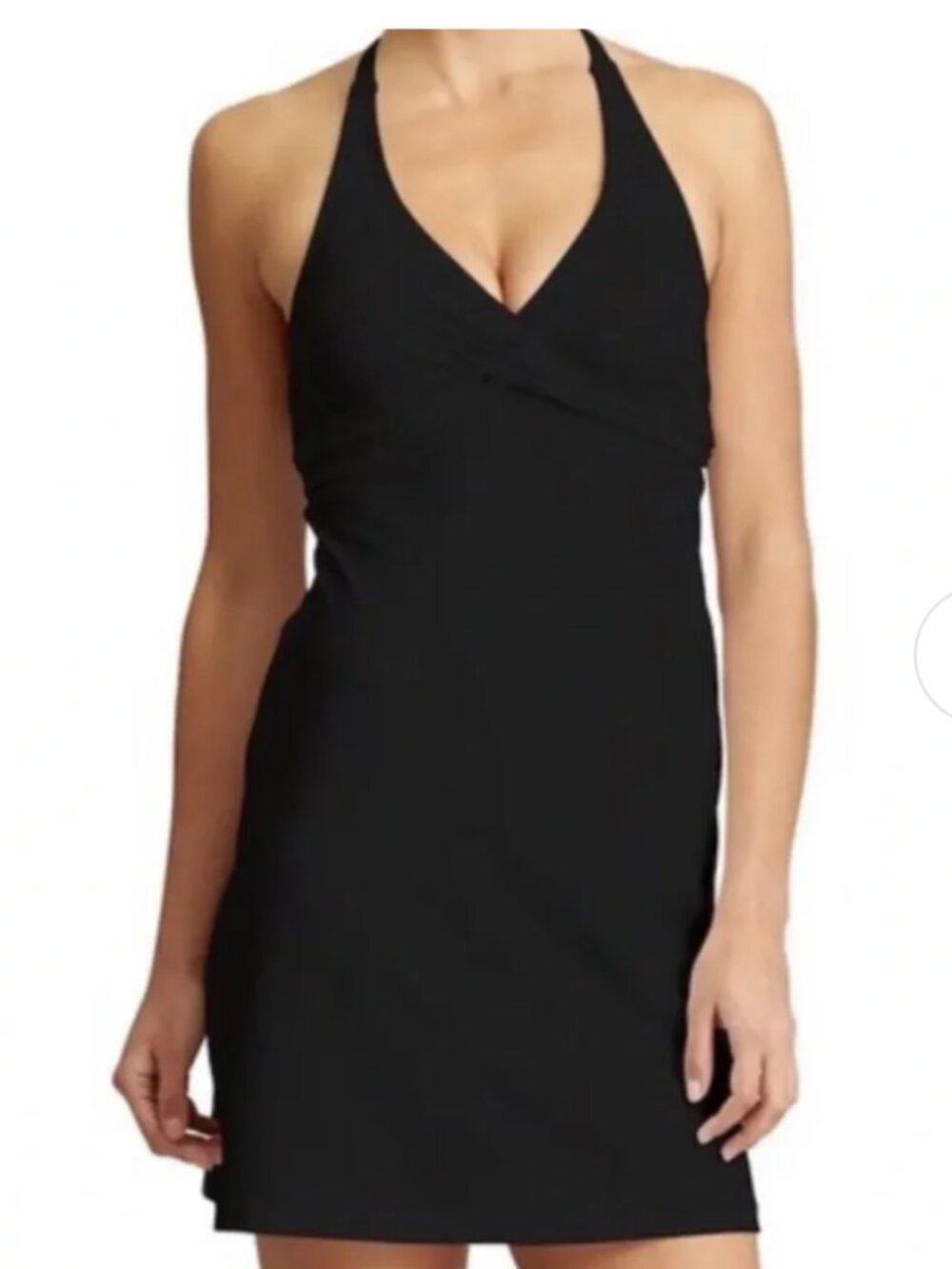 Athleta Tara Halter Tie Neck Black V-Neck Swim Dress Modest Size 36 D/DD